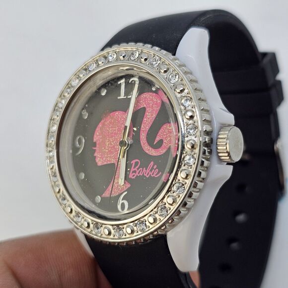 Women's Barbie Watch 38MM Black Dial Black Plastic Bands New Battery - Picture 2 of 12